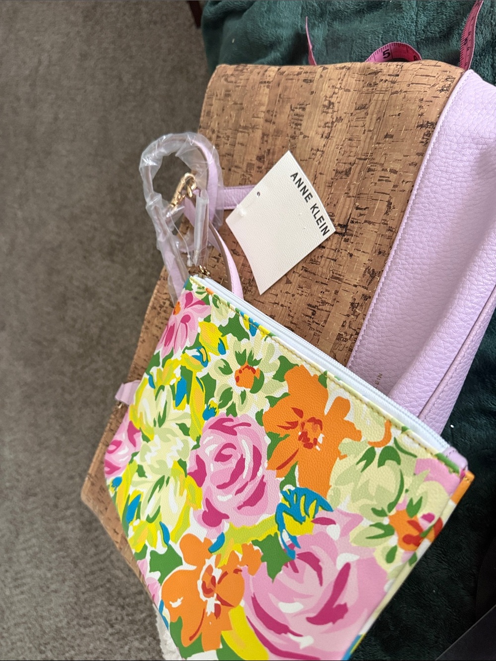Anne Klein Lilac Backpack with Vibrant Floral Wristlet